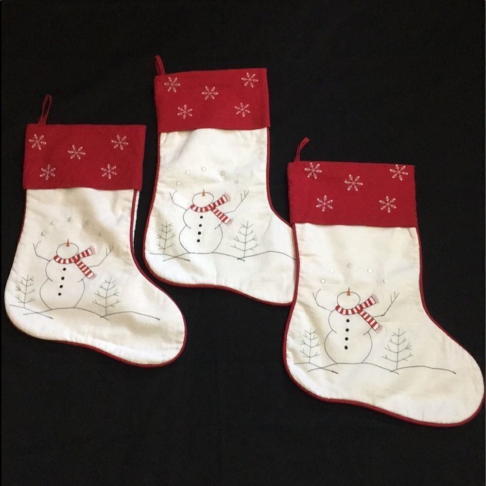 Set of 3 cotton embroidered Snowman Stockings